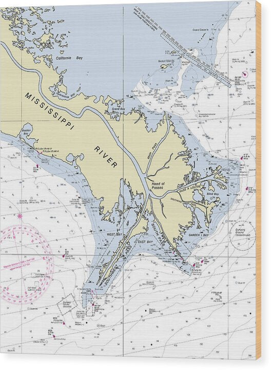 Mississippi Delta Louisiana Nautical Chart - Wood Print