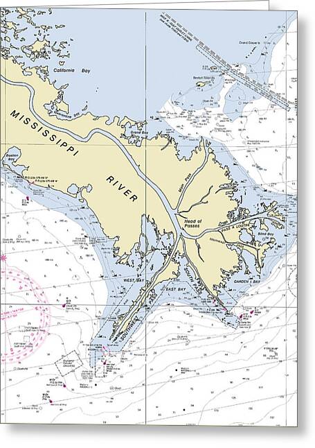 Mississippi Delta Louisiana Nautical Chart - Greeting Card