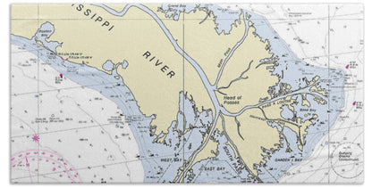 Mississippi Delta Louisiana Nautical Chart - Bath Towel