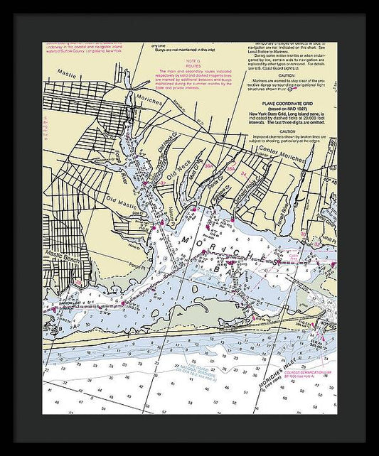 Moriches New York Nautical Chart - Framed Print