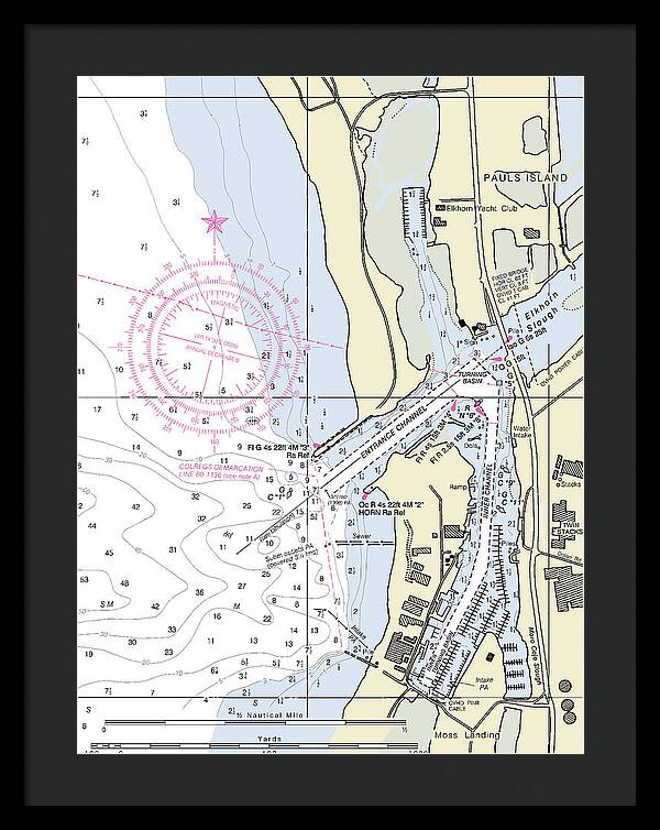 Moss Landing Harbor California Nautical Chart - Framed Print