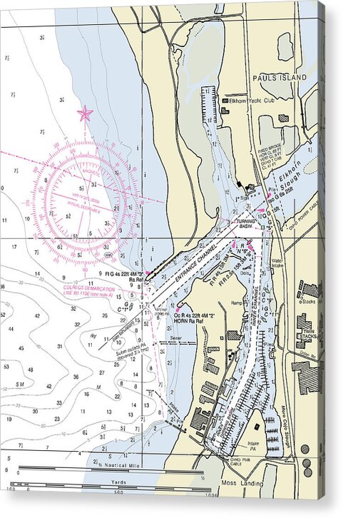 Moss Landing Harbor California Nautical Chart - Acrylic Print