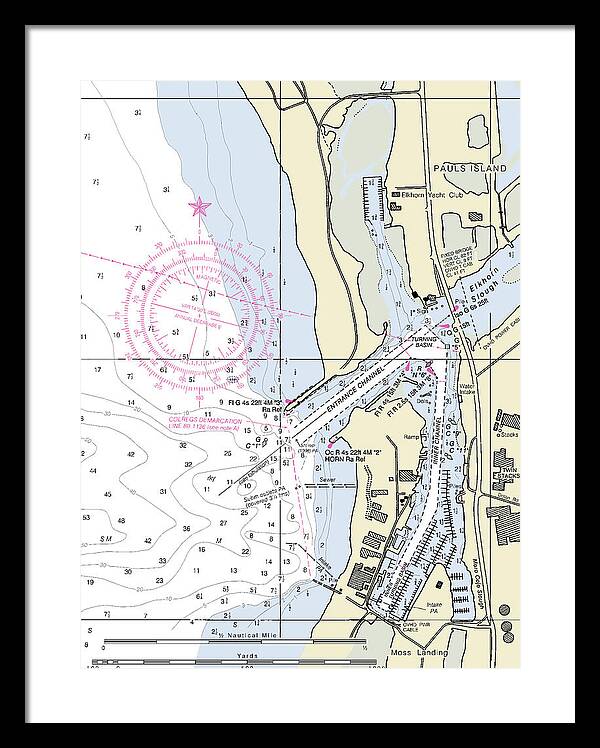 Moss Landing Harbor California Nautical Chart - Framed Print
