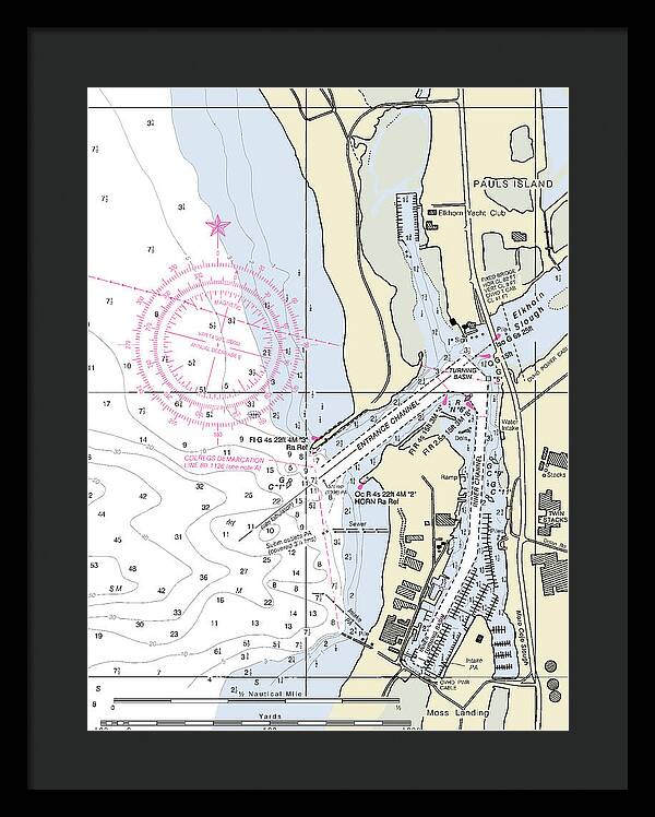 Moss Landing Harbor California Nautical Chart - Framed Print