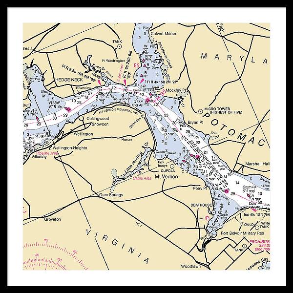 Mt Vernon -virginia Nautical Chart _v2 - Framed Print