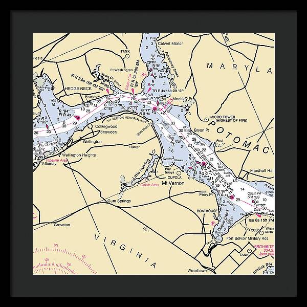 Mt Vernon -virginia Nautical Chart _v2 - Framed Print