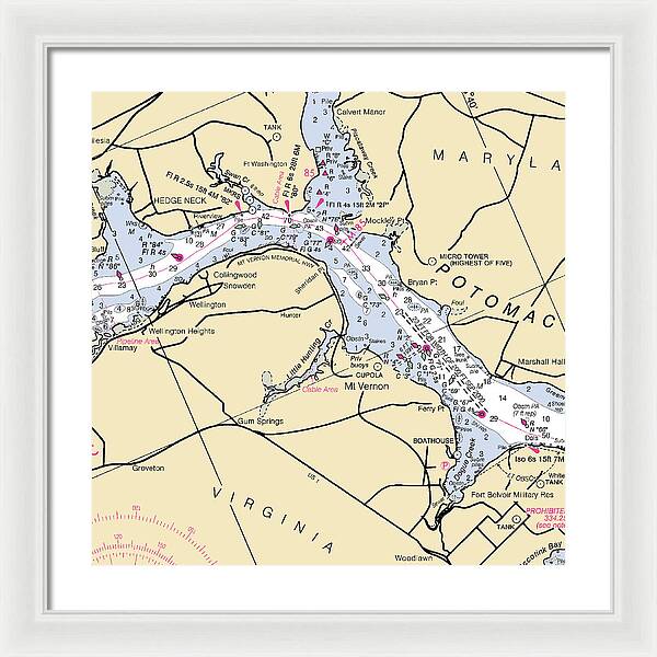 Mt Vernon -virginia Nautical Chart _v2 - Framed Print