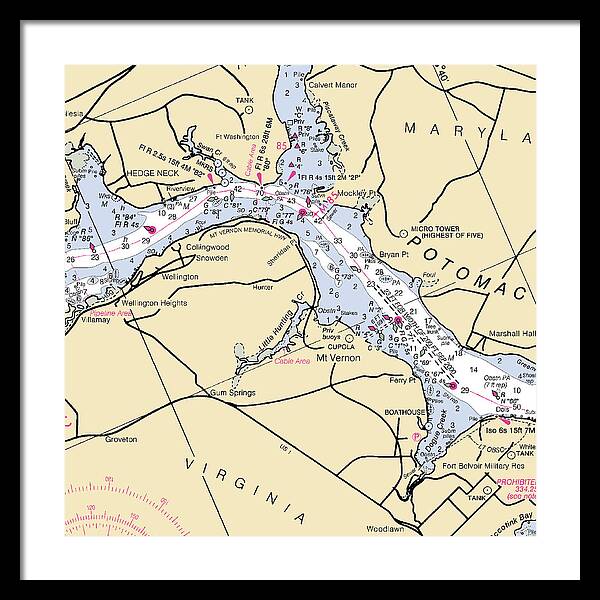 Mt Vernon -virginia Nautical Chart _v2 - Framed Print
