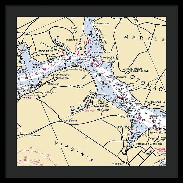 Mt Vernon -virginia Nautical Chart _v2 - Framed Print