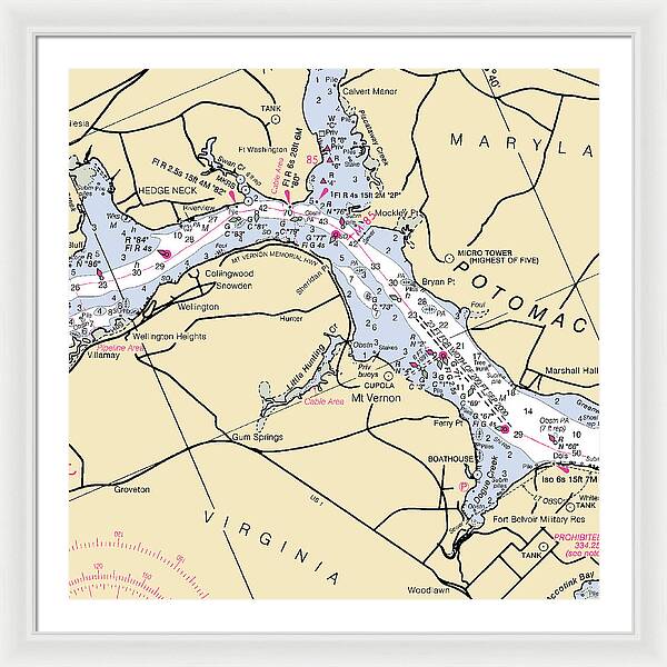 Mt Vernon -virginia Nautical Chart _v2 - Framed Print