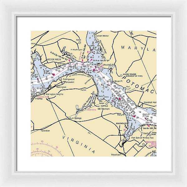 Mt Vernon -virginia Nautical Chart _v2 - Framed Print