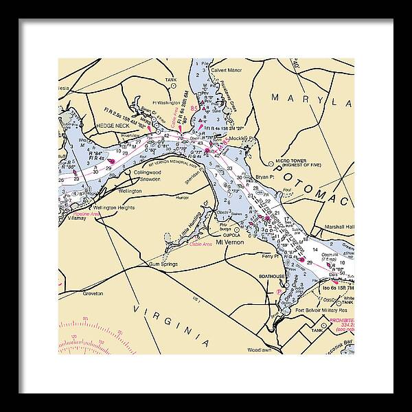 Mt Vernon -virginia Nautical Chart _v2 - Framed Print