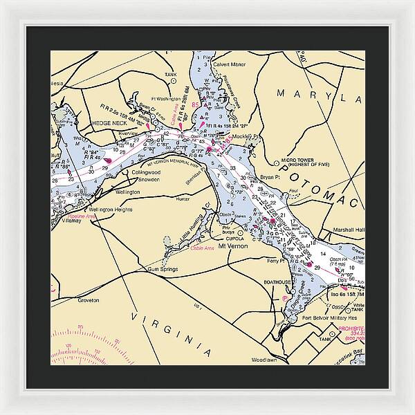 Mt Vernon -virginia Nautical Chart _v2 - Framed Print