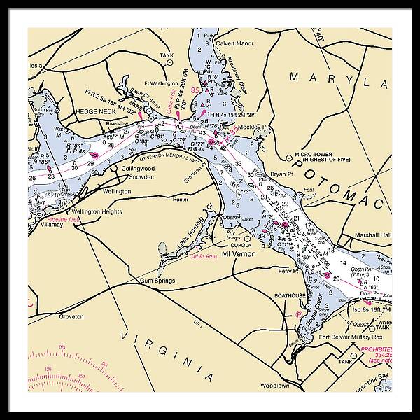 Mt Vernon -virginia Nautical Chart _v2 - Framed Print