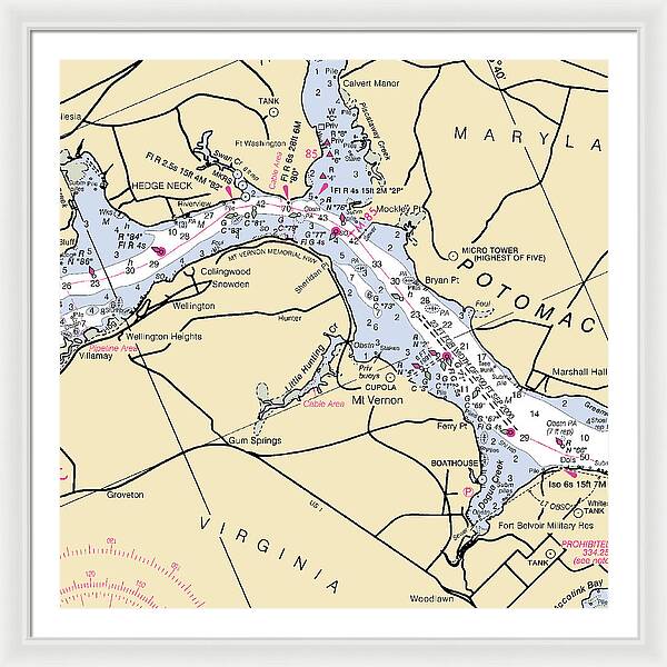 Mt Vernon -virginia Nautical Chart _v2 - Framed Print