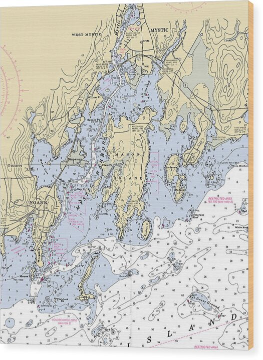 Mystic -connecticut Nautical Chart _v6 - Wood Print