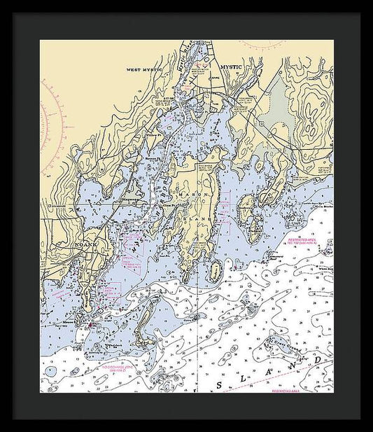 Mystic -connecticut Nautical Chart _v6 - Framed Print