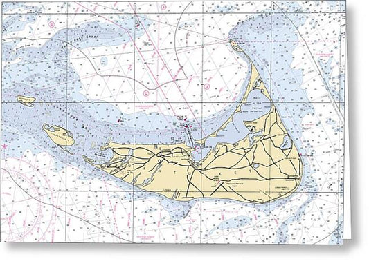 Nantucket-5x6-massachusetts Nautical Chart - Greeting Card