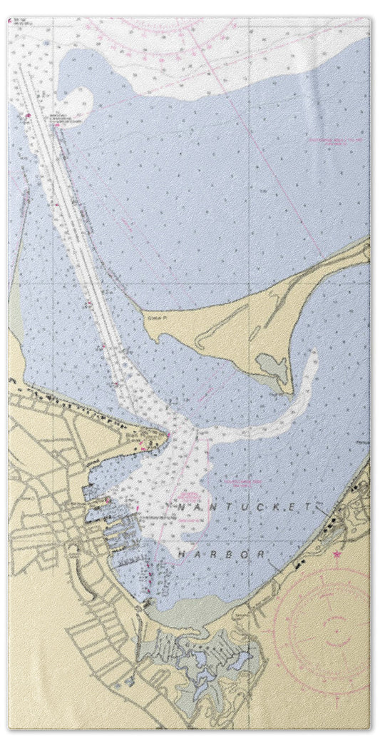 Nantucket Harbor-massachusetts Nautical Chart - Bath Towel
