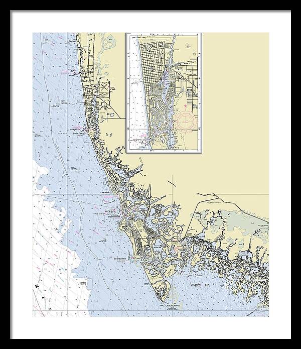 Naples Marco Island Florida Nautical Chart - Framed Print