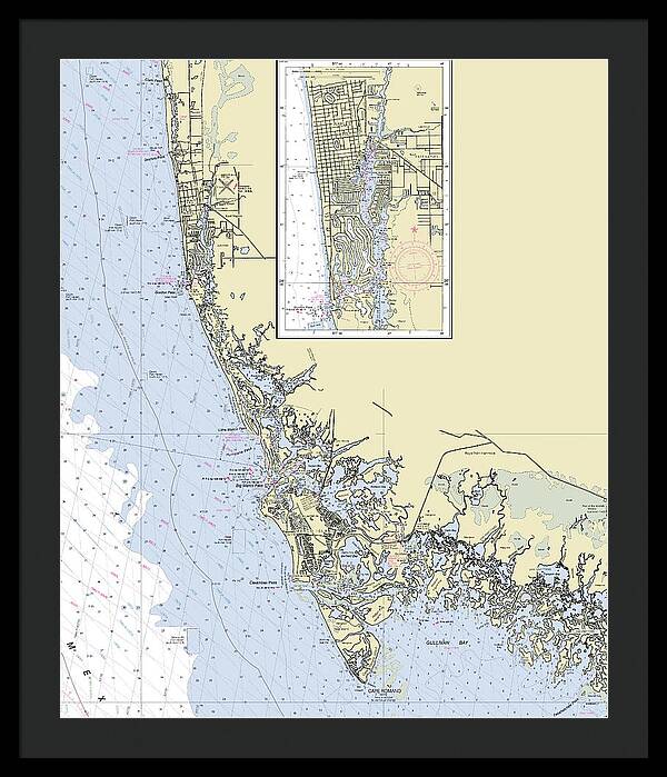 Naples Marco Island Florida Nautical Chart - Framed Print
