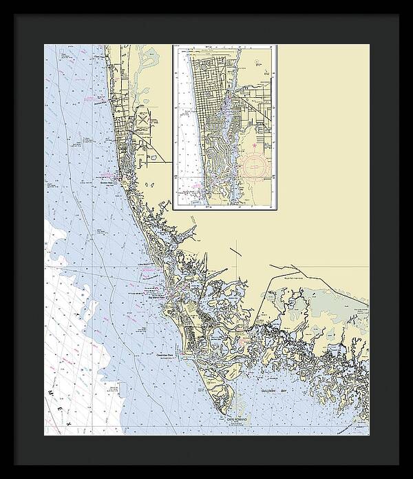 Naples Marco Island Florida Nautical Chart - Framed Print