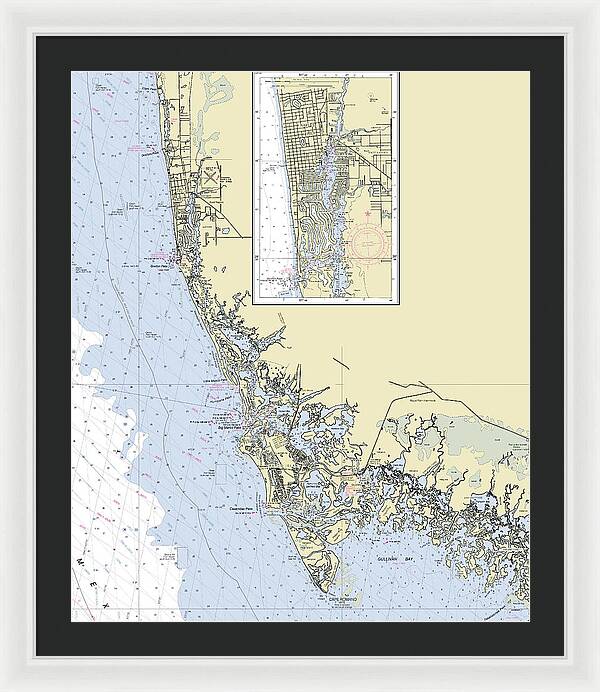 Naples Marco Island Florida Nautical Chart - Framed Print