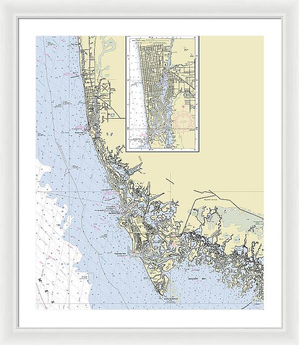 Naples Marco Island Florida Nautical Chart - Framed Print