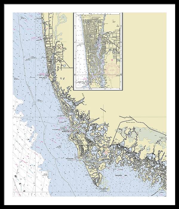 Naples Marco Island Florida Nautical Chart - Framed Print