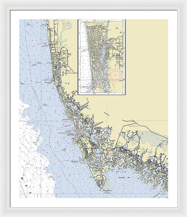 Naples Marco Island Florida Nautical Chart - Framed Print