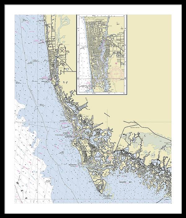 Naples Marco Island Florida Nautical Chart - Framed Print