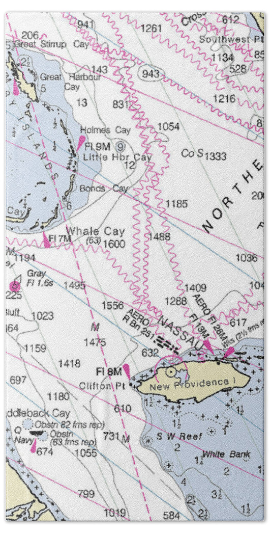 Nassau Bahamas Nautical Chart - Bath Towel