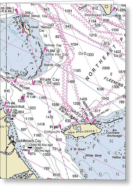 Nassau Bahamas Nautical Chart - Greeting Card