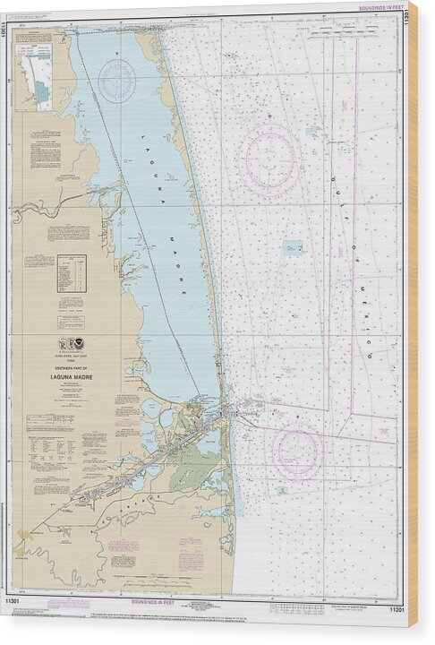 Nautical Chart-11301 Southern Part-laguna Madre - Wood Print