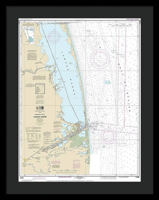 Nautical Chart-11301 Southern Part-laguna Madre - Framed Print
