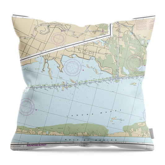 Nautical Chart-11303 Intracoastal Waterway Laguna Madre - Chubby Island-stover Point, Including The Arroyo Colorado - Throw Pillow