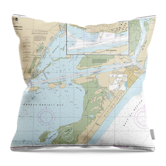 Nautical Chart-11312 Corpus Christi Bay - Port Aransas-port Ingleside - Throw Pillow