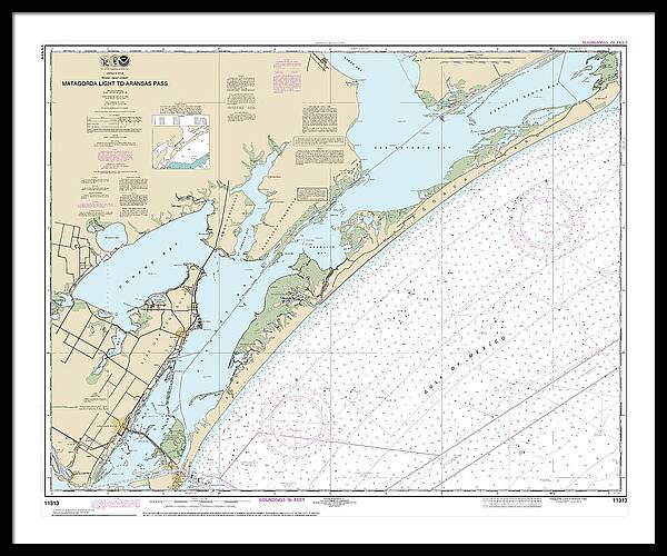 Nautical Chart-11313 Matagorda Light-aransas Pass - Framed Print