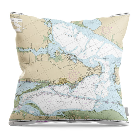 Nautical Chart-11314 Intracoastal Waterway Carlos Bay-redfish Bay, Including Copano Bay - Throw Pillow