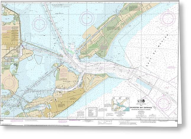 Nautical Chart-11324 Galveston Bay Entrance Galveston-texas City Harbors - Greeting Card