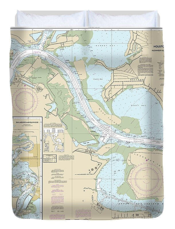 Nautical Chart-11329 Houston Ship Channel Alexander Island-carpenters Bayou, San Jacinto-old Rivers - Duvet Cover