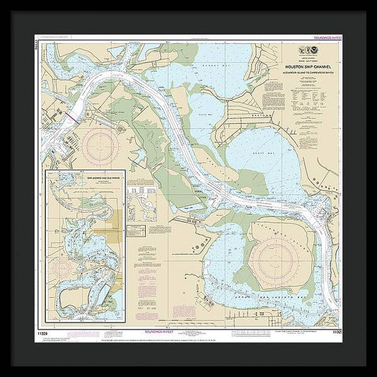 Nautical Chart-11329 Houston Ship Channel Alexander Island-carpenters Bayou, San Jacinto-old Rivers - Framed Print