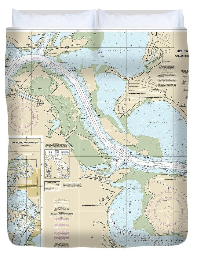 Nautical Chart-11329 Houston Ship Channel Alexander Island-carpenters Bayou, San Jacinto-old Rivers - Duvet Cover