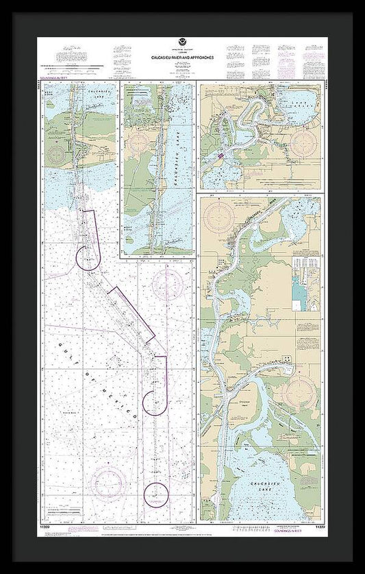 Nautical Chart-11339 Calcasieu River-approaches - Framed Print