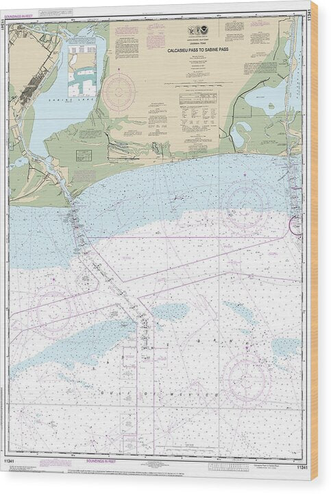 Nautical Chart-11341 Calcasieu Pass-sabine Pass - Wood Print