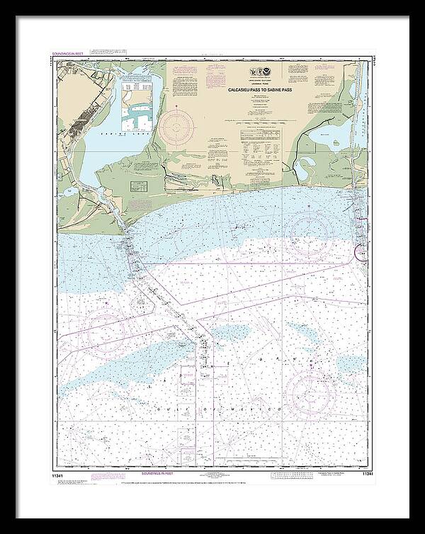 Nautical Chart-11341 Calcasieu Pass-sabine Pass - Framed Print