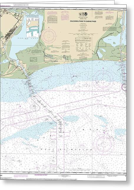 Nautical Chart-11341 Calcasieu Pass-sabine Pass - Greeting Card