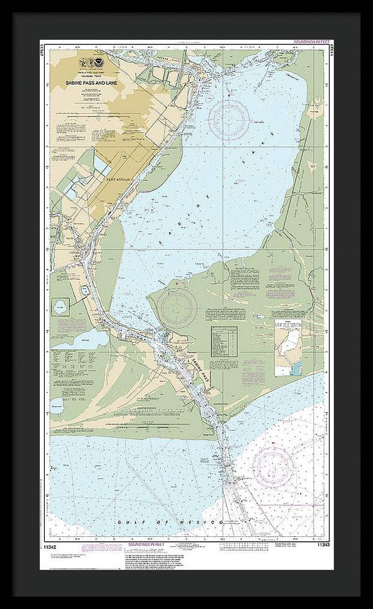 Nautical Chart-11342 Sabine Pass-lake - Framed Print
