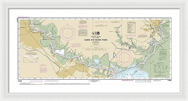 Nautical Chart-11343 Sabine-neches Rivers - Framed Print