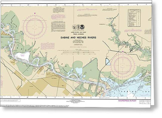 Nautical Chart-11343 Sabine-neches Rivers - Greeting Card